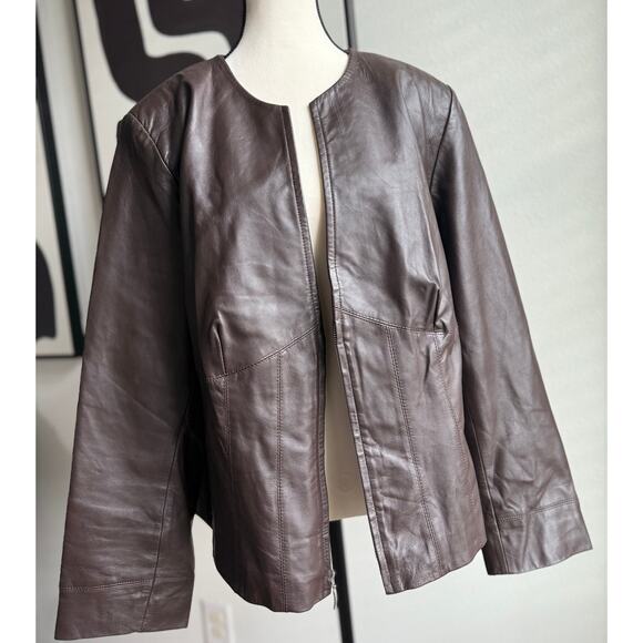 Style & Co. Chocolate Brown Genuine Leather Jacket – Women’s 18W - Picture 2 of 15